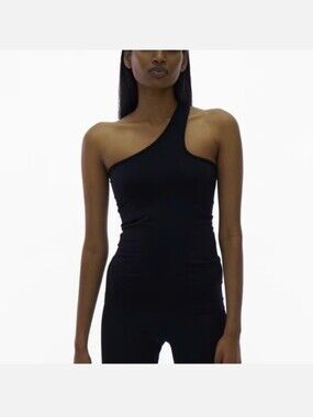 Helmut Lang Black One-Shoulder Core Asymmetric Tank Top